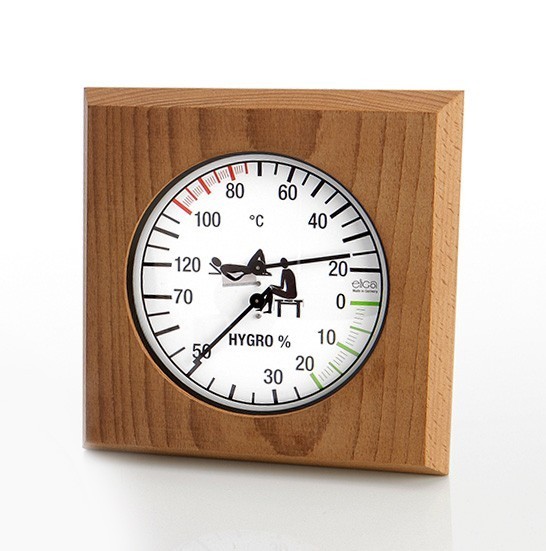 Sauna thermo/hygrometer hout rechthoekig